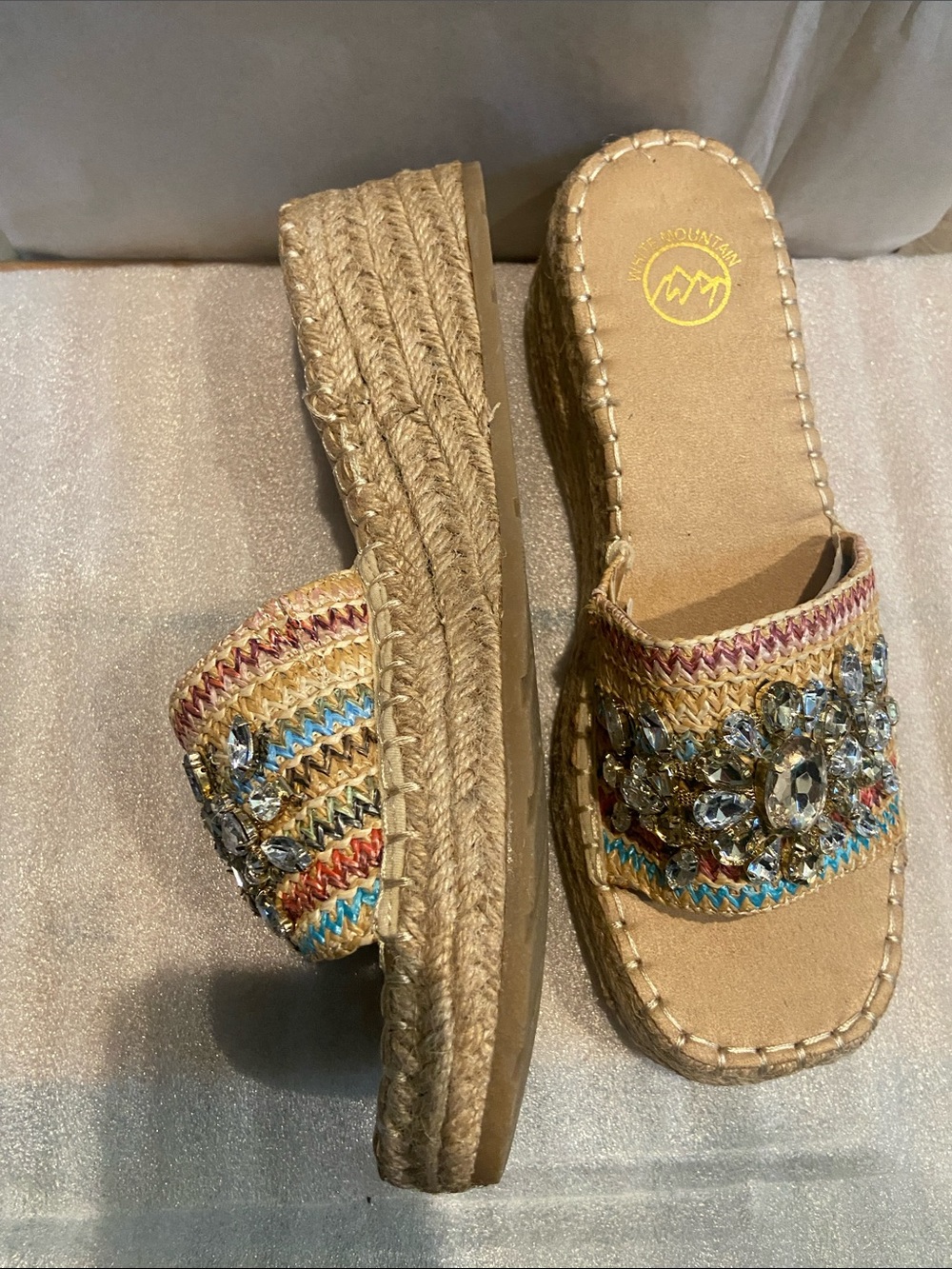 White Mountain NWOT Multi Gem Espadrille Slides - Picture 2 of 11